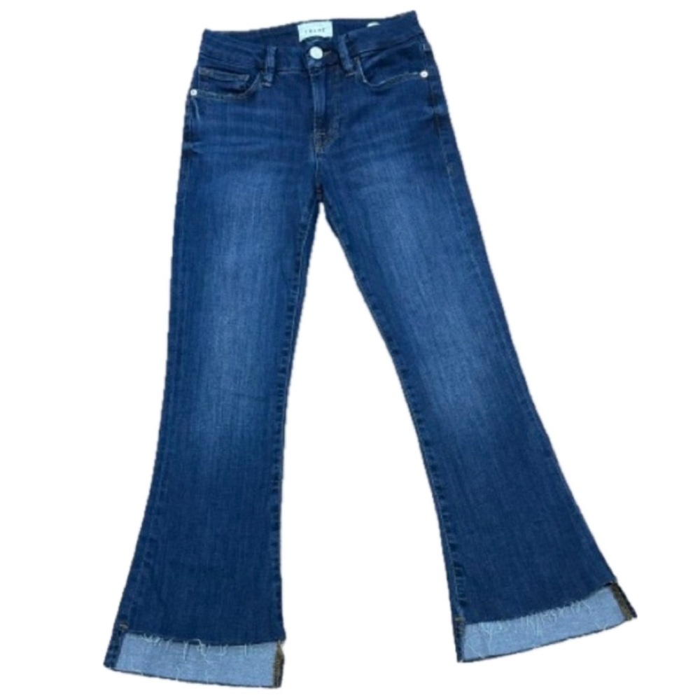 FRAME Le Crop Mini Indigo Stretch Denim Bootcut Step Hem Jeans Women's Sz 24